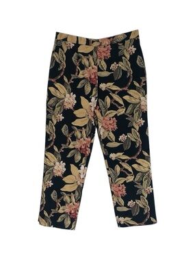 Tantrums Vintage Floral Pants Women’s Small Linen Cotton Black Pink Cream